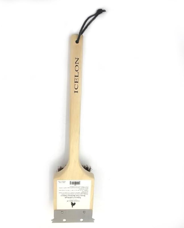Deluxe Large Wood BBQ Brush Palmyra Bristles (Safe-Contains No Metal Bristles), Beige