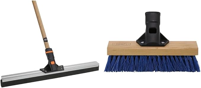SWOPT 24” Floor Squeegee + 60" EVA Foam Comfort Grip Wooden Handle, Combo, Gray & 10” Premium Multi-Surface Scrub Brush Head