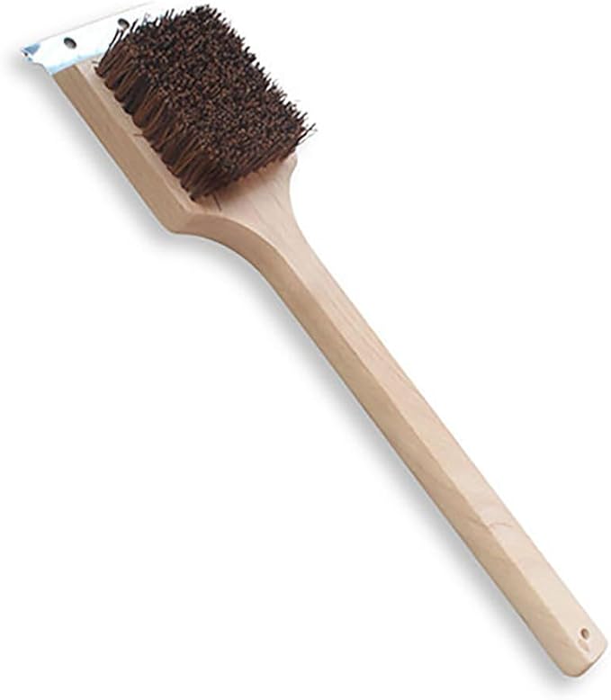 Deluxe Large Wood BBQ Brush Palmyra Bristles (Safe-Contains No Metal Bristles), Beige