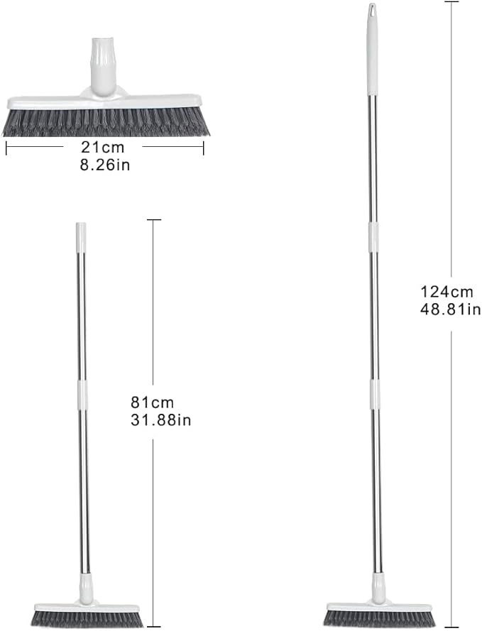Affogato Floor Scrub Brush Bathroom Long Handle Bathtub Push Broom Shower Tile Grout Scrubber Rotatable Indoor Kitchen Crevice Cleaning Brush for Hard to Reach Areas - White 46.8inches Lengthen