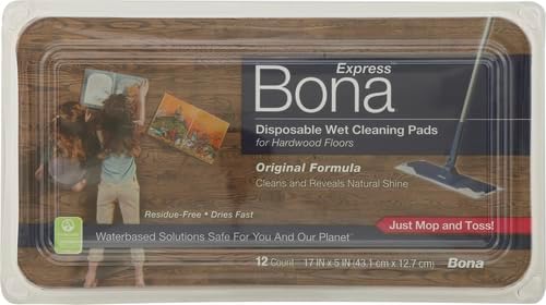 Bona Hardwood Floor Disposable Wet Cleaning Pads - 12 cleaning pads per pack - unscented - Use Mops - Residue-Free Floor Cleaning Solution for Wood Floors (Pack of 2)