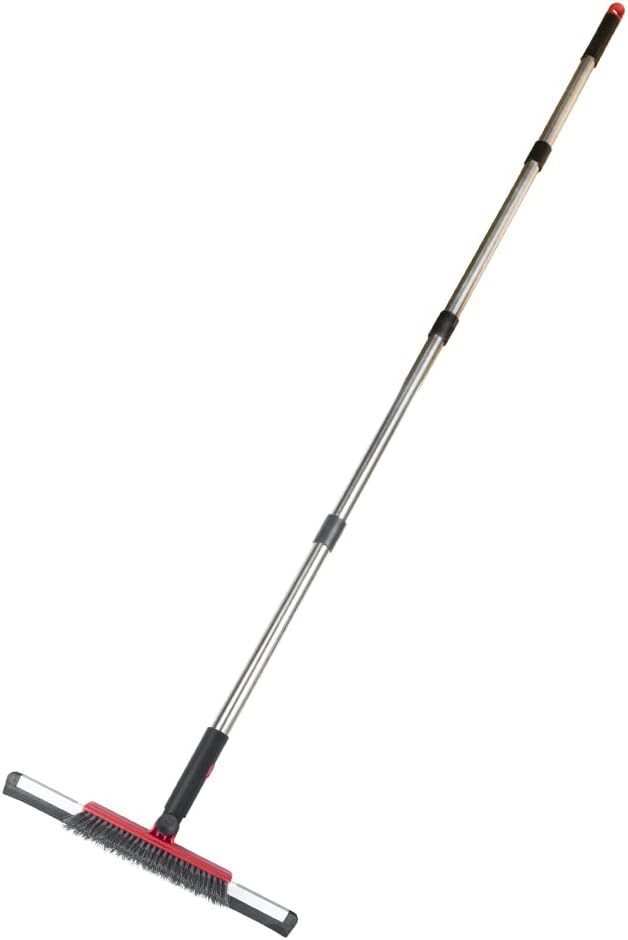 Floor Squeegee Scrubber Shower Squeegee with Grout Brush.14 Squeegee Broom and 55" Stainless Steel Handle for Floor,Glass,Garage,Window,Shower Floor,Bathroom,Kitchen, Wall,Tile (RED)