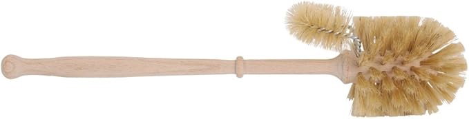 Redecker Natural Pig Bristle Toilet Brush with Edge Cleaner, Untreated Beechwood Handle, 14-1/6-Inches