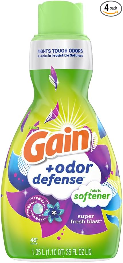 Gain + Odor Defense Liquid Fabric Softener, Super Fresh Blast Scent, 35 Loads (4 Pack)