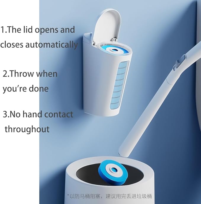 Disposable Toilet Bowl Cleaner Wand Set - Automatic Opening, Storage Box, 30 Refills, Silicone Brush, RV Toilet Bowl (Blue)