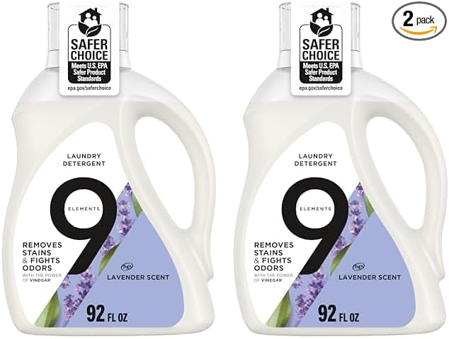9 Elements Natural Laundry Detergent Liquid Soap, Lavender Scent, Vinegar Powered, 92 Fl Oz, 1 Count (Pack of 2)