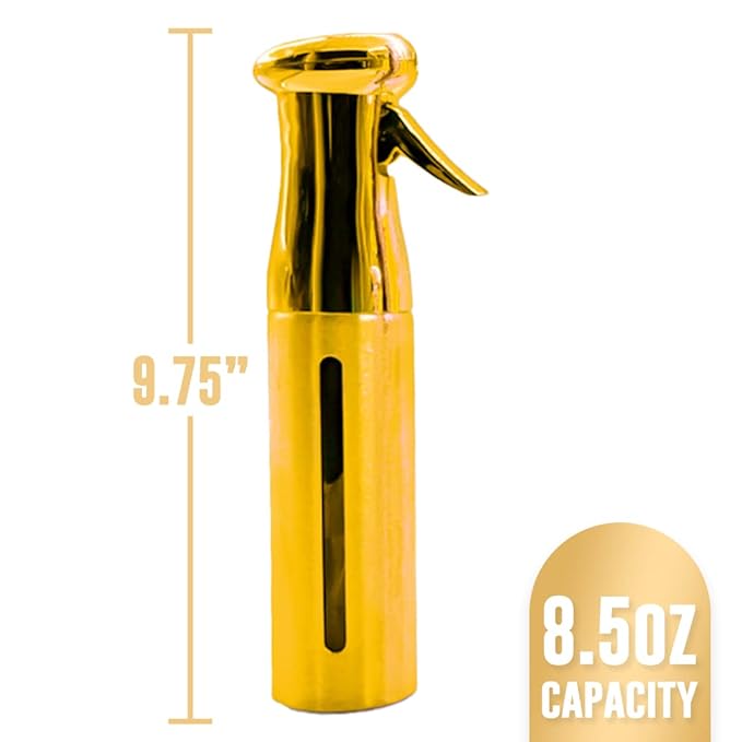 Colortrak Luminous Spray Bottle, 250ml/8.5oz Bottle with Full 360° Distribution, Easy-Use Pump, Quick View Window to Monitor Water Level, Eco-Friendly, Gold