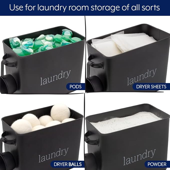 AuldHome Design Enamelware Laundry Powder Container (Black), Enamelware Detergent Bin w/ Scoop