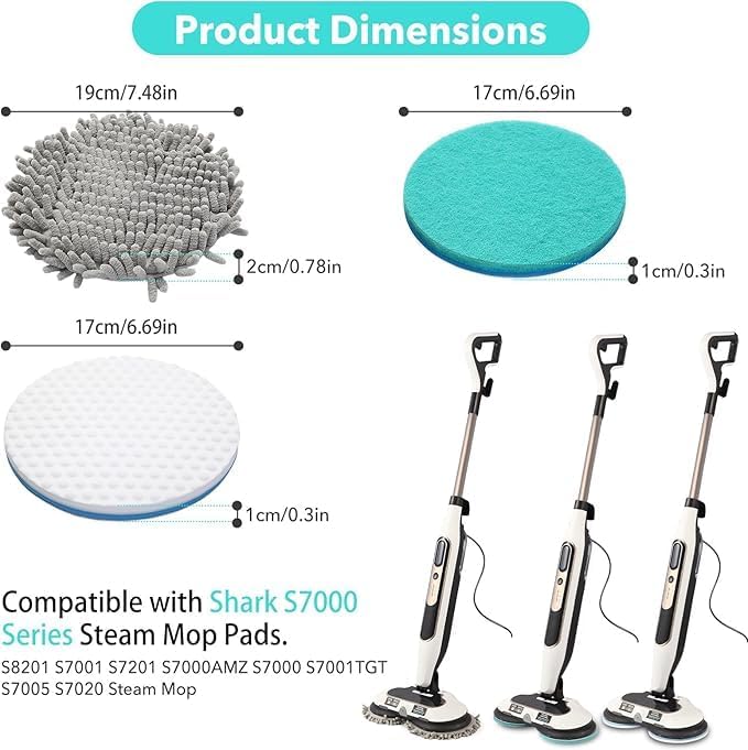6 Packs Steam Mop Pads Replacement Power Pads Compatible with Shark,S8201 S8001 S7001 S7201 S7000AMZ S7000 S7005 S7020 S7001C Dirt Grip Scrub Adsorb Washable Pad