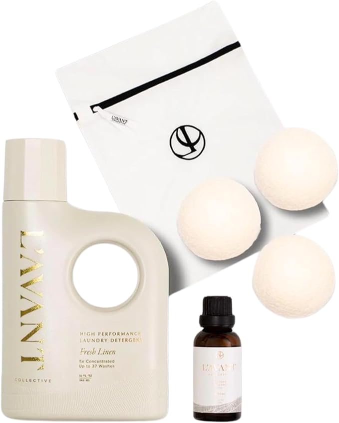 Luxury Laundry Essentials Bundle By L'avant High Performing Deep Cleaning Laundry Detergent Soap, Premium Wool Dryer Balls, & Fresh Linen Scented Laundry Oil Professional Wash (Fresh Linen)