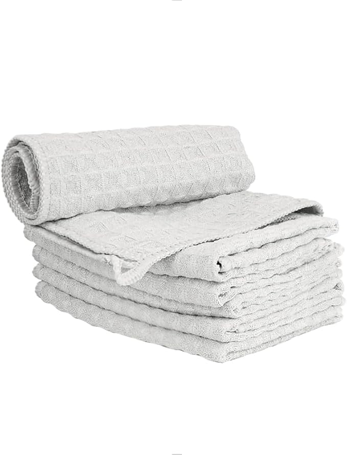 watchget Barista Micro Cloth 6 Pack, Microfiber Barista Cleaning Towels Microfiber Waffle Weave Kitchen Dish Cloth Coffee Bar Towel Coffee Machine Cleaning Cloth, Light Grey(12"x12")