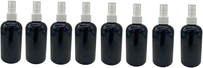 Natural Farms 8 oz Black Boston BPA FREE Bottles - 8 Pack Empty Refillable Containers - Essential Oils Cleaning Products - Aromatherapy | White Fine Mist Sprayers - Made in the USA