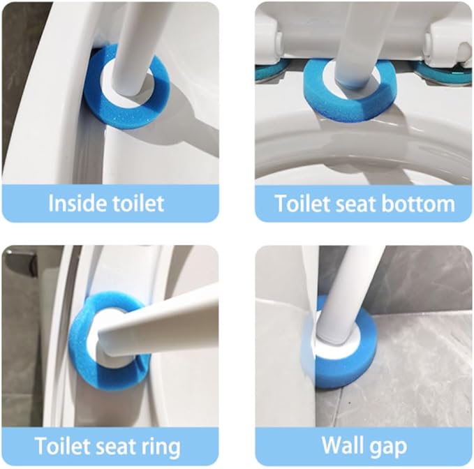 Disposable Toilet Bowl Cleaner Wand Set - Automatic Opening, Storage Box, 30 Refills, Silicone Brush, RV Toilet Bowl (Blue)