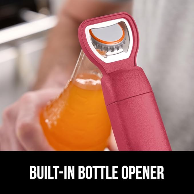 GORILLA GRIP Heavy Duty No Bristle Triple Helix Grill Brush with Scraper for Outdoor Grills, Safe Steam Cleaning, Oversized Comfortable Handle Grip with Bottle Opener, BBQ Tools, 17.5 Inch, Red