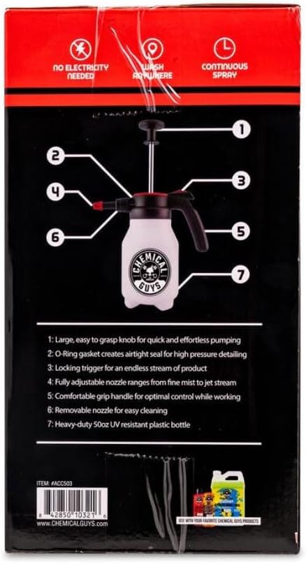 Chemical Guys ACC503 Mr. Sprayer Full Function Pressure Atomizer & Pump Sprayer for Home, Garden and Car Detailing & Washing (50 oz Bottle)