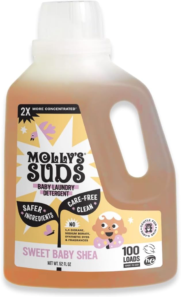 Molly's Suds Baby Liquid Laundry Detergent | Removes Formula, Poop & Spit-Up Stains | Extra Gentle for Infants, Babies, Toddlers (Sweet Baby Shea, 100 Loads)