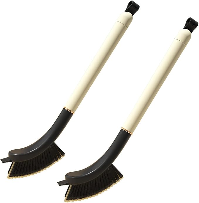 2Pcs Cleaning Brush Hard Bristle Crevice Hair Brush Cleaner Tool with Handle Grout Cleaner Brush Corner Cleaning Brush Grout Scrub Brush for Bathroon Kitchen Window Track Toilet