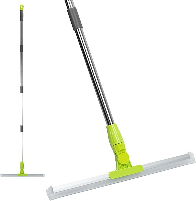 MAVRIZ Floor Squeegee Broom with 59" Long Handle, Shower Squeegee for Floor Cleaning, Silicone Broom with 180° Rotating Head