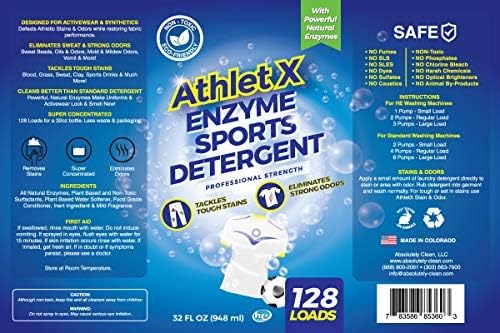 AthletX Enzyme Sports Laundry Detergent Liquid - 128 Loads - USA Made - 32oz