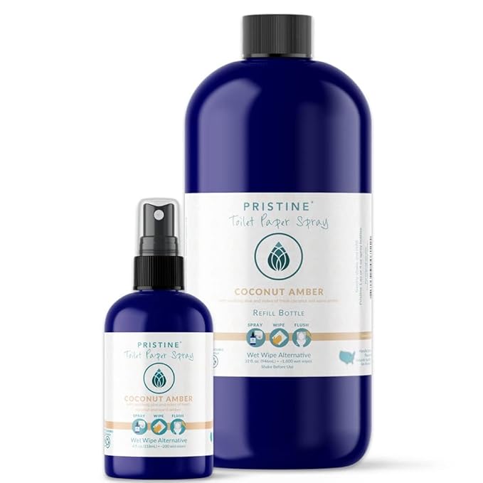 Toilet Paper Spray- As Seen on Shark Tank, More Natural Personal Cleansing Wipes & Flushable Wet Wipes Alternative, Spray Toilet Paper to Create Flushable Wipe, Coconut Amber, 32 fl oz Refill