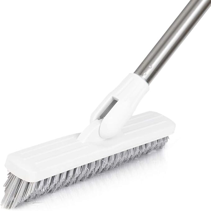 Affogato Floor Scrub Brush Bathroom Long Handle Bathtub Push Broom Shower Tile Grout Scrubber Rotatable Indoor Kitchen Scrubbing Cleaning Brush for Hard to Reach Areas - White