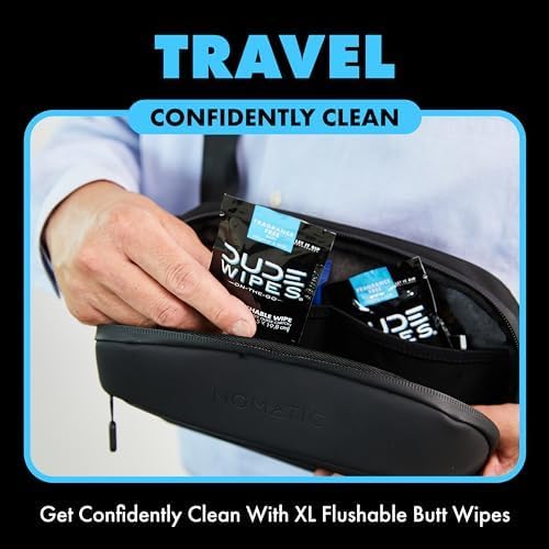 DUDE Wipes - On-The-Go Flushable Wipes - 2 Pack, 60 Wipes - Unscented Extra-Large Individually Wrapped Adult Wet Wipes - Vitamin E & Aloe - Septic and Sewer Safe