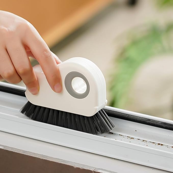 2 Pack Window Cleaning Brush, Window Track Kitchen Cleaning Brushes with A Fluted Dustpan, Hard Bristle Crevice Cleaning Brush for Sliding Door Track, Window Sill, Window Seal