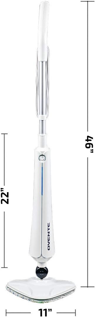 OVENTE Electric Steam Mop Cleaner, 1300W Floor Steamer with Swivel Head, Refillable Water Tank and Washable Microfiber Pad for Cleaning Carpet, Hardwood, Laminate Floor, Tiles and Grout, White ST405W