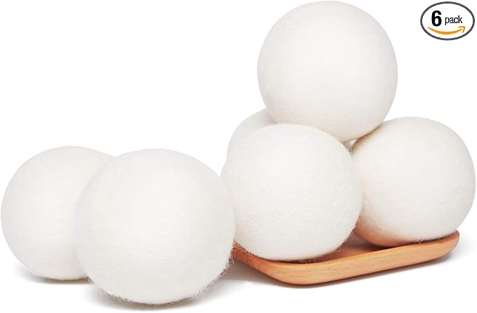 Wool Dryer Balls - 6 Pack XL, 100% Handmade Natural New Zealand Wool, Reusable Organic Fabric Softener, Reduce Wrinkles & Drying Time, Chemical Free Hypoallergenic Safe White