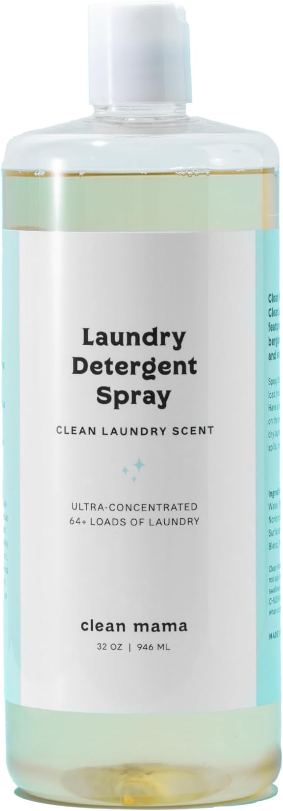 Clean Mama Laundry Detergent Spray & Pre-Treater Refill - Natural Laundry Detergent Soap for Sensitive Skin - Eco-Friendly, HE Compatible - Clean Laundry Scent - 64+ Loads of Laundry, 32 oz