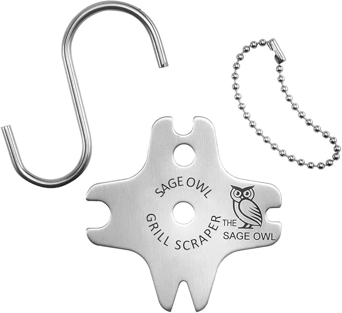 Sage Owl Bristle-Free Stainless Steel BBQ Grill Scraper – Safe Grill Cleaner for Outdoor Grills, Smoker Accessories, Cooking Gadgets, and Barbecue Grilling Tools – Ideal Mens Stocking Stuffers