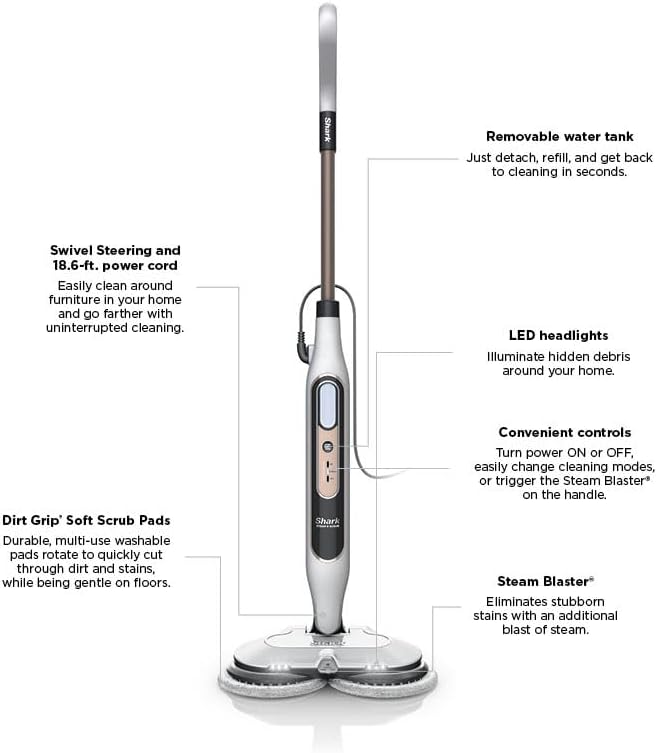 Shark Steam & Scrub with Steam Blaster Technology All-in-One Hard Floor Steam Mop with 3 Steam Modes & LED Headlights S8201