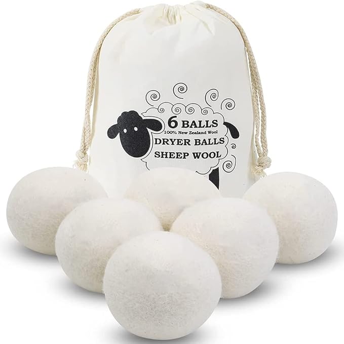 Wool Dryer Balls, 6 Pack Laundry Dryer Balls Reusable and Handmade, 100% Organic New Wool Natural Fabric Softener, Dryer Sheets Alternative and Reduce Wrinkles Eco-Friendly Dryer Balls