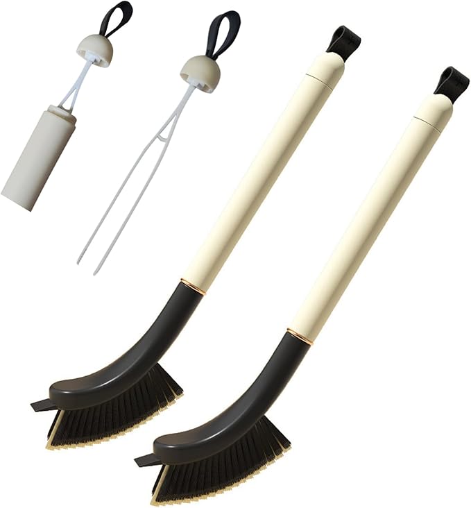 2Pcs Cleaning Brush Hard Bristle Crevice Hair Brush Cleaner Tool with Handle Grout Cleaner Brush Corner Cleaning Brush Grout Scrub Brush for Bathroon Kitchen Window Track Toilet