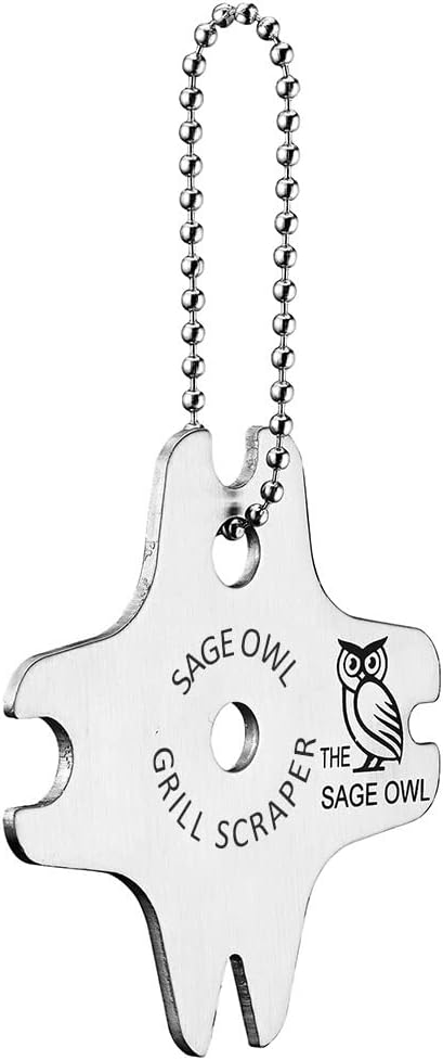 Sage Owl Bristle-Free Stainless Steel BBQ Grill Scraper – Safe Grill Cleaner for Outdoor Grills, Smoker Accessories, Cooking Gadgets, and Barbecue Grilling Tools – Ideal Mens Stocking Stuffers