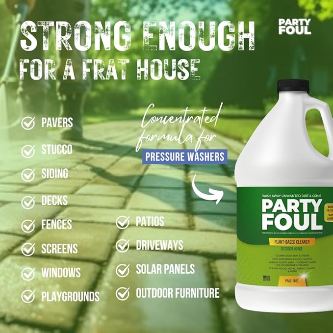 Party Foul Plant-Based Cleaner Spray | Eco-Friendly, Vegan Formula for Tiles, Counters, Granite, Metal, Glass, Wood & More | Natural I For Decks, Patios, BBQ Spills, Outdoor - 32 oz