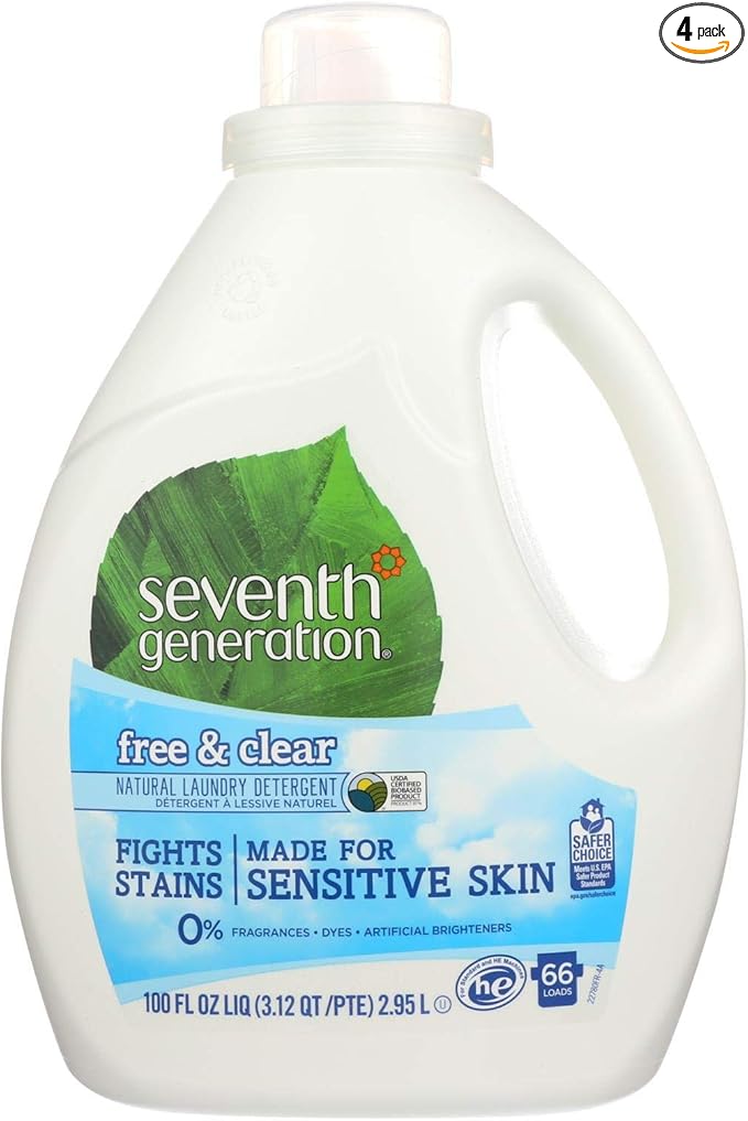 Seventh Generation 44724 Natural Liquid Laundry Detergent, Free & Clear, 66 Loads, 100oz Bottle (Case of 4)