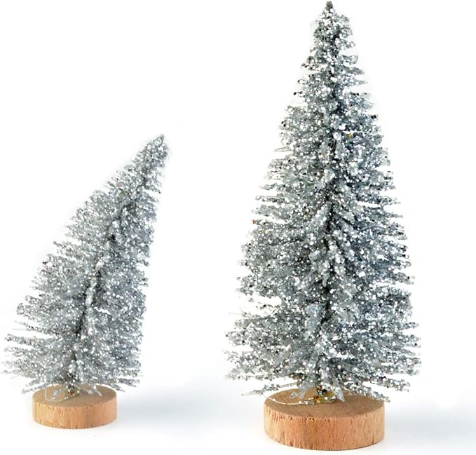 Yookat 40Pcs Mini Pine Trees Artificial Mini Trees with Wood Base Sisal Trees Bottle Brush Trees Assorted Color for Christmas Decoration Winter Ornaments DIY Crafts (Multicolor)