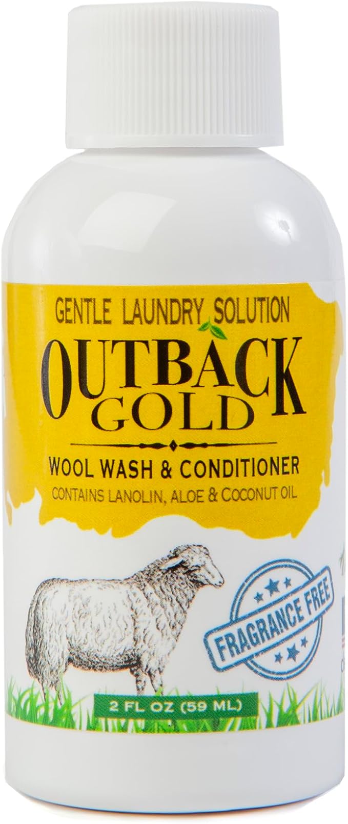 Outback Gold Wool Wash, 2 oz, Fragrance Free, Natural Plant Based Liquid Laundry Detergent, Perfect for Wool, Cashmere, Silk, Sheepskin, Baby Items, Mild, Neutral pH, Made in USA