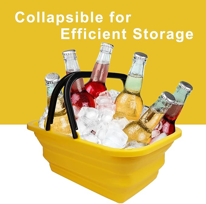 2 Pack Camping Collapsible Bucket with 3 Gal/12L, Foldable Wash Basin for Washing Dishes Yellow