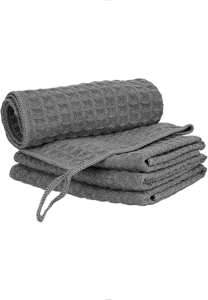 watchget Microfiber Cleaning Cloth,Barista Micro Cloth 4 Pack-Microfiber Barista Towels Espresso Towel Espresso Machine Cloths, Steam Wand Cloth, Kitchen Cleaning Cloth Waffle Weave Dark Grey(12"x12")