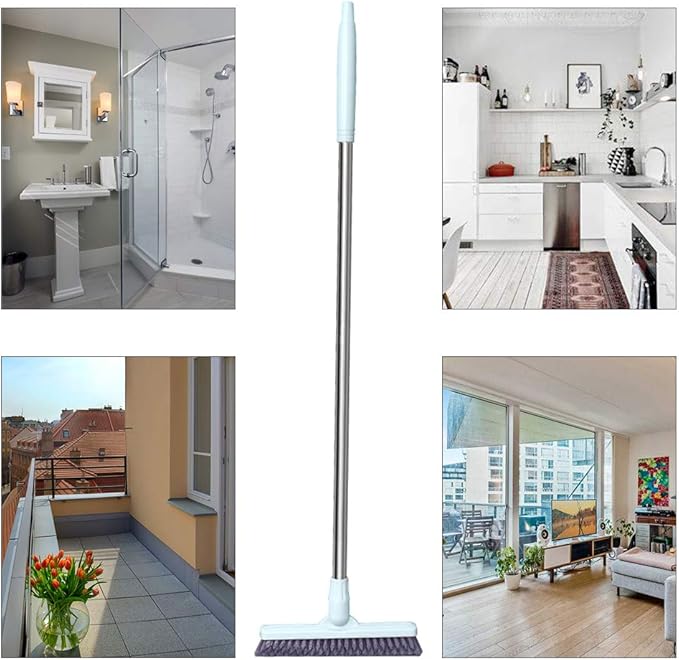 Affogato Floor Scrub Brush Bathroom Long Handle Bathtub Push Broom Shower Tile Grout Scrubber Rotatable Indoor Kitchen Scrubbing Cleaning Brush for Hard to Reach Areas - Light Blue
