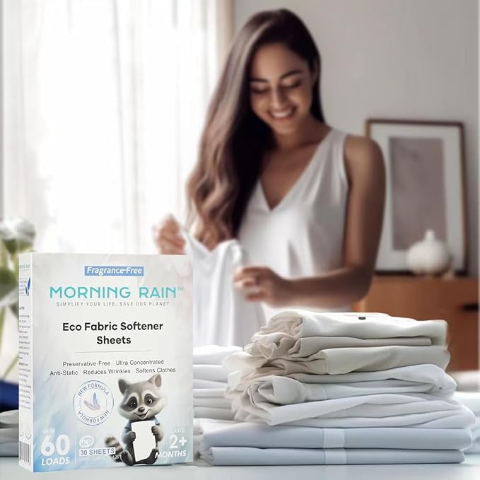 Eco Fabric Softener Sheets for Washing Machine - Fragrance-Free, Preservative-Free, Ultra-Concentrated - 30 Sheets for Up to 60 Loads, Anti-Static, Reduces Wrinkles, Softens Clothes