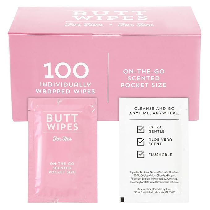 BLUE PANDA 100 Pack Wet Travel Butt Wipes, Flushable Wipes Individually Wrapped for Adults (Aloe Vera Scented), Pink - Purse Essentials