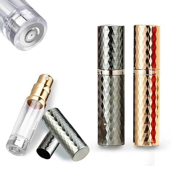 Travel Cologne Bottle Gold&Grey Rhombic Refillable Perfume Atomizer Travel Cologne Sprayer Refillable 5ml Spray