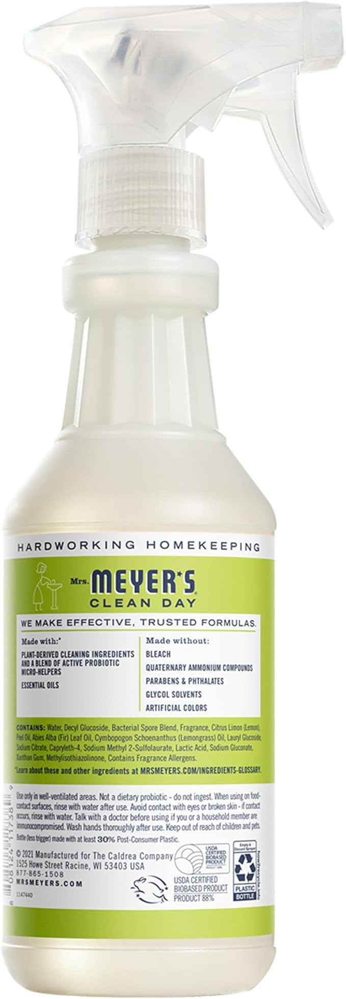 MRS. MEYER'S CLEAN DAY Probiotic Multi-Surface Spray, Made With Essential Oils And Other Thoughtfully Chosen Ingredients, Lemon Verbena, 16 fl oz