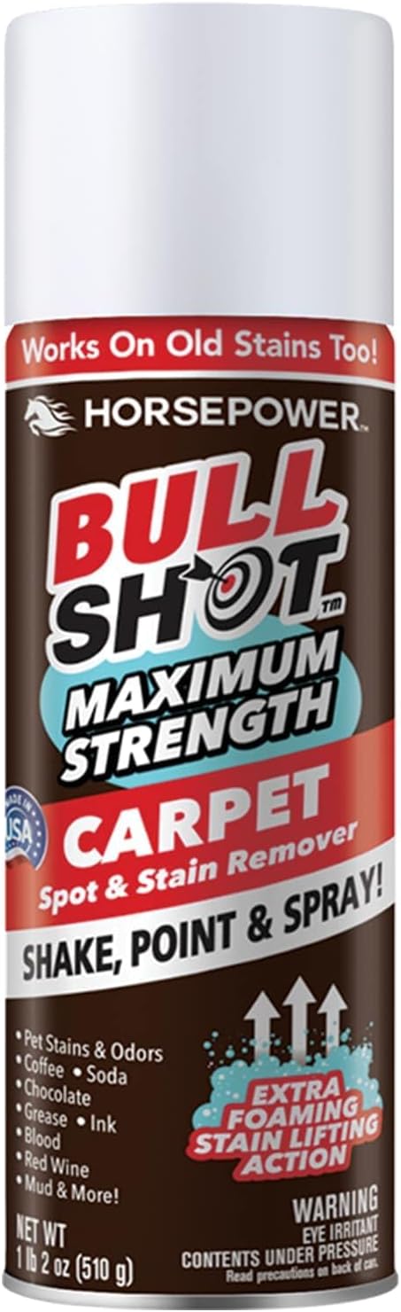 Bull Shot MAX Strength Carpet Spot & Stain Remover by Horsepower, AS-SEEN-ON-TV, Made In US, Just Point & Spray, Stain-Lifting Foam Action, Pet Stains & Odors, Coffee, Wine, New & Old Stains & More