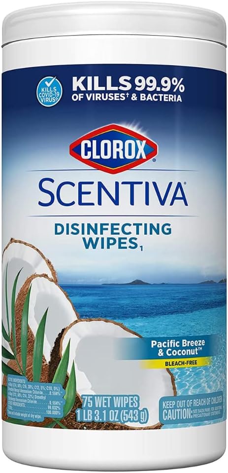 Clorox Scentiva Disinfecting Multi-Surface Cleaner Spray & Disinfecting Wipes, Pacific Breeze & Coconut Scent - Bundle of 2 Items