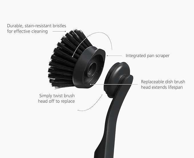 Joseph Joseph SinkTech Dish Brush with Replacement Head, Durable Bristles, Easy to Replace