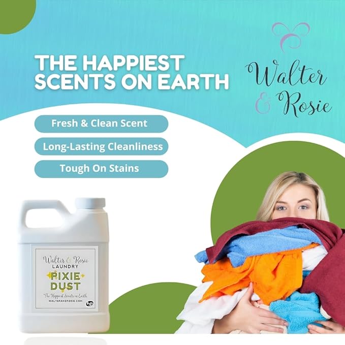 Walter & Rosie Pixie Dust Luxury Detergent - Inspired Scent with Green Notes & White Jasmine - Cleans All Fabric Types - Ideal for Machine & Handwash - The Happiest Detergent on Earth - 64 Oz